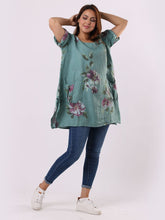 Load image into Gallery viewer, &#39;Bella&#39; Ocean Blue Floral 100% Linen Tunic Top