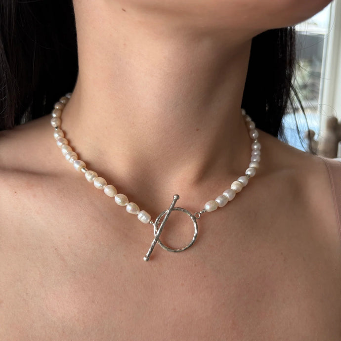 Oval Pearl Necklace With Silver Feature Clasp