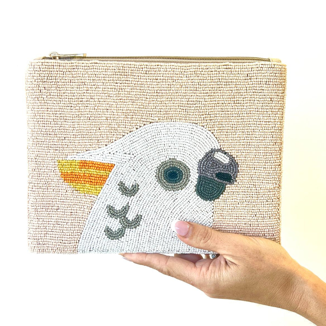 Peach Cockatoo Beaded Clutch