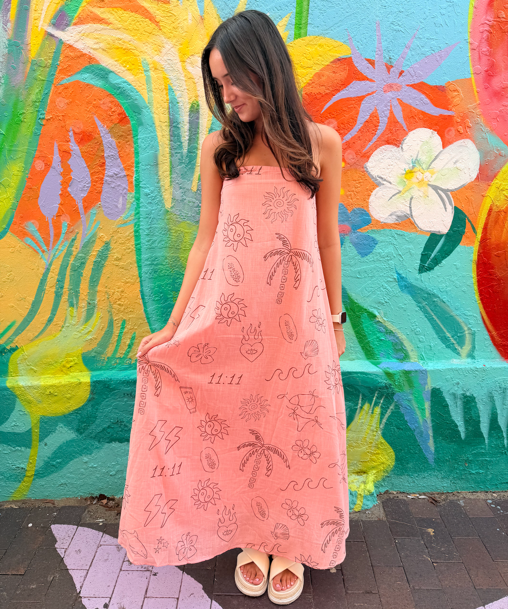 Peach/Chocolate Angel Numbers Strapless Maxi Dress - By Frankie – By a ...