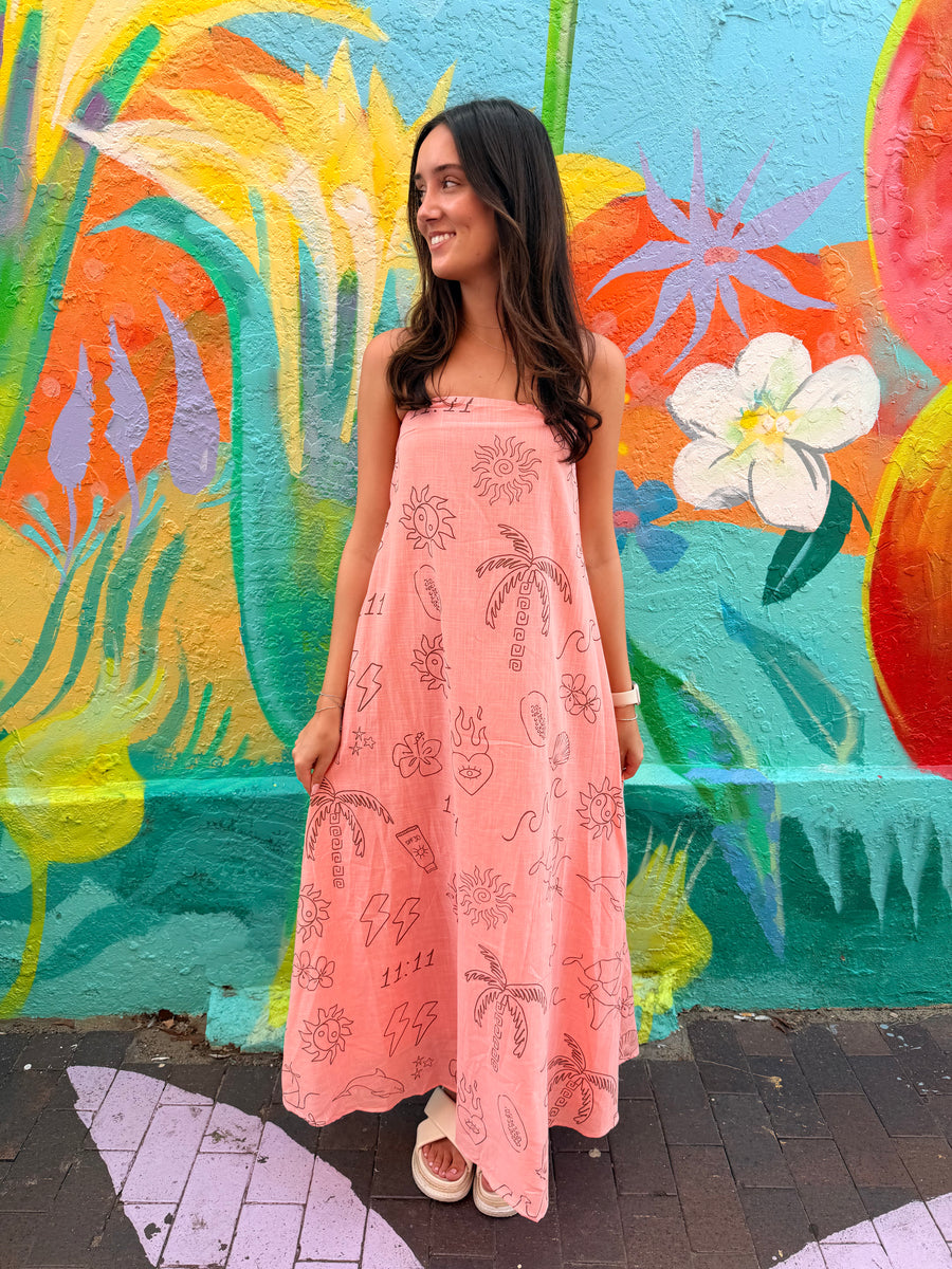 Peach/Chocolate Angel Numbers Strapless Maxi Dress - By Frankie – By a ...