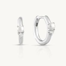 Load image into Gallery viewer, Silver Pearl Huggies - ToniMay