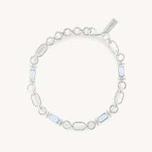 Load image into Gallery viewer, Silver bracelet with moonstones on a white background