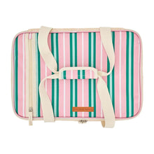 Load image into Gallery viewer, Pink &amp; Green Stripe Insulated Picnic Make &amp; Take Bag