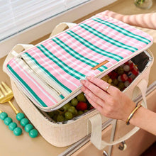 Load image into Gallery viewer, Pink &amp; Green Stripe Insulated Picnic Make &amp; Take Bag