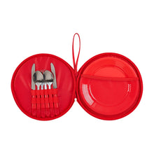 Load image into Gallery viewer, Red Stripe Picnic Round Plate &amp; Cutlery Set