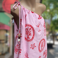 Load image into Gallery viewer, Pink Santa Print One Shouldered Maxi Dress - By Frankie