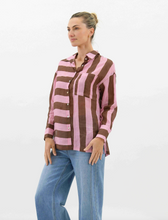 Load image into Gallery viewer, Pink/Chocolate Faye Linen Stripe Shirt