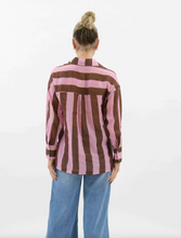 Load image into Gallery viewer, Pink/Chocolate Faye Linen Stripe Shirt