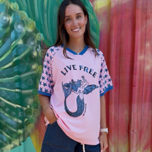 Load image into Gallery viewer, Pink 'Live Free' Mermaid T-Shirt - By Frankie