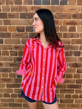 Load image into Gallery viewer, Pink &amp; Red Embroidered Cotton Shirt