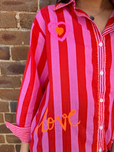 Load image into Gallery viewer, Pink &amp; Red Embroidered Cotton Shirt