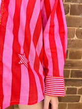 Load image into Gallery viewer, Pink &amp; Red Embroidered Cotton Shirt