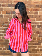 Load image into Gallery viewer, Pink &amp; Red Embroidered Cotton Shirt