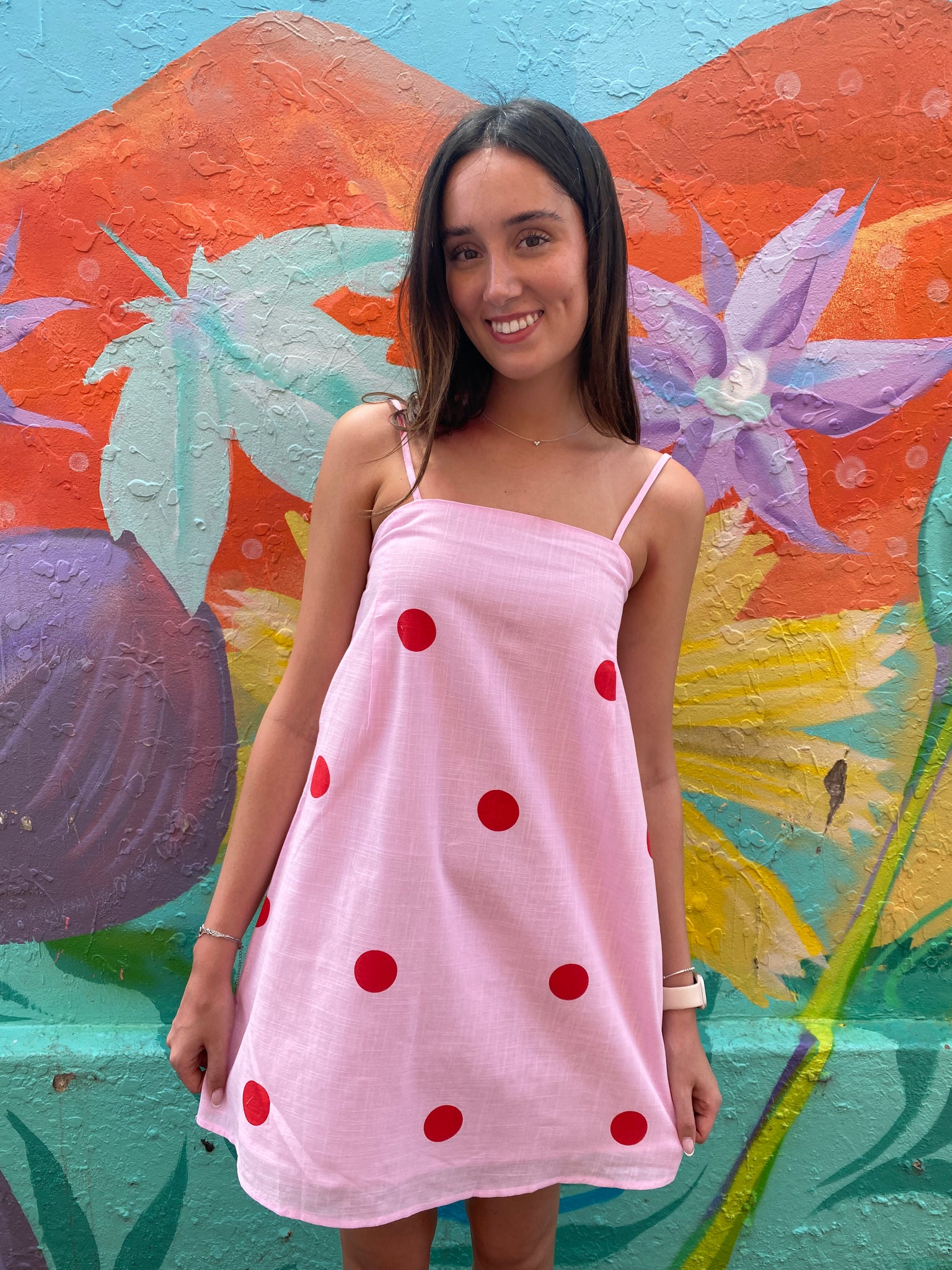 strapless open back dress Pink/Red Polka Dot Mini Dress
