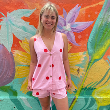 Load image into Gallery viewer, Pink/Red Polka Dot Sleeveless Side Panel Top &amp; Short Set - By Frankie