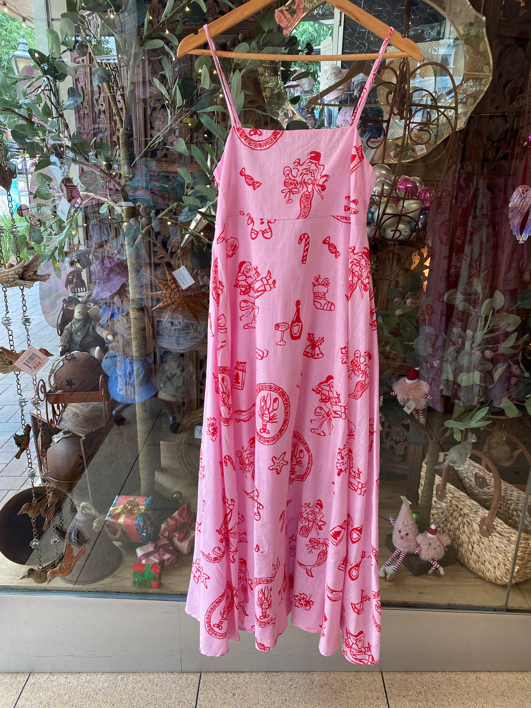 Pink Santa Print Maxi Dress - By Frankie