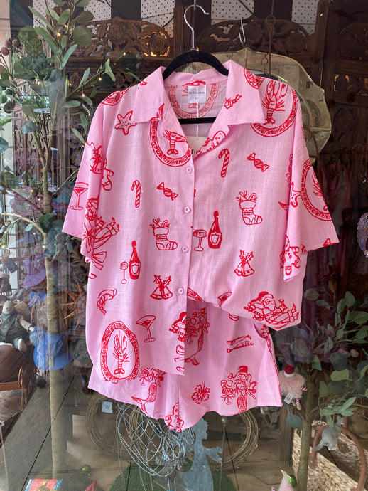 Pink Short Set With Santa Print - By Frankie