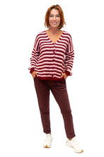 Load image into Gallery viewer, Burgundy &amp; Pink Stripe Pippi Cardigan