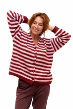 Load image into Gallery viewer, Burgundy &amp; Pink Stripe Pippi Cardigan