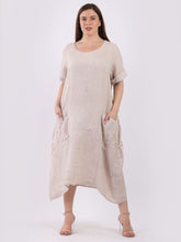 Load image into Gallery viewer, &#39;Martha&#39; Beige 100% Linen Slouchy Dress with Front Pockets