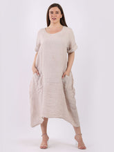 Load image into Gallery viewer, &#39;Martha&#39; Beige 100% Linen Slouchy Dress with Front Pockets