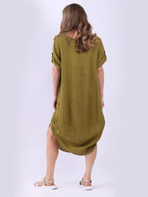 Load image into Gallery viewer, Olive Plain 100% Linen Dress with Pockets