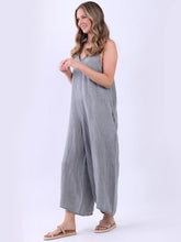 Load image into Gallery viewer, Dark Grey Wide Leg 100% Linen Jumpsuit