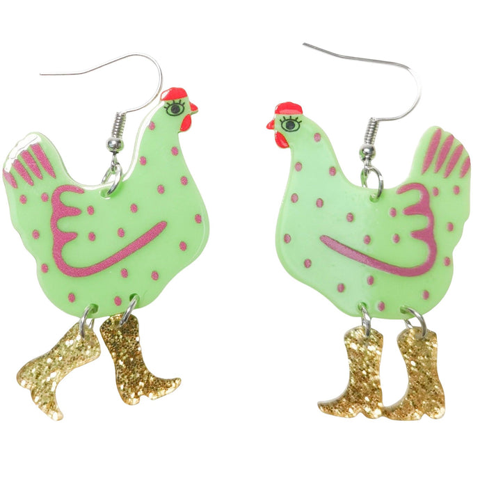 Green Cowboy Chicken Earring