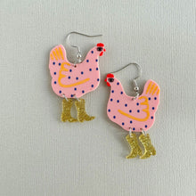 Load image into Gallery viewer, Pink Cowgirl Chicken Earring