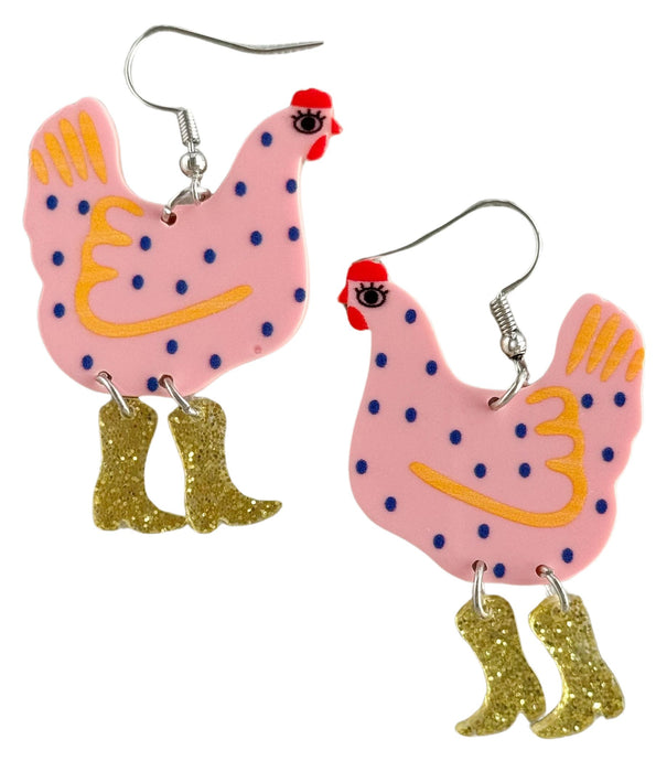 Pink Cowgirl Chicken Earring