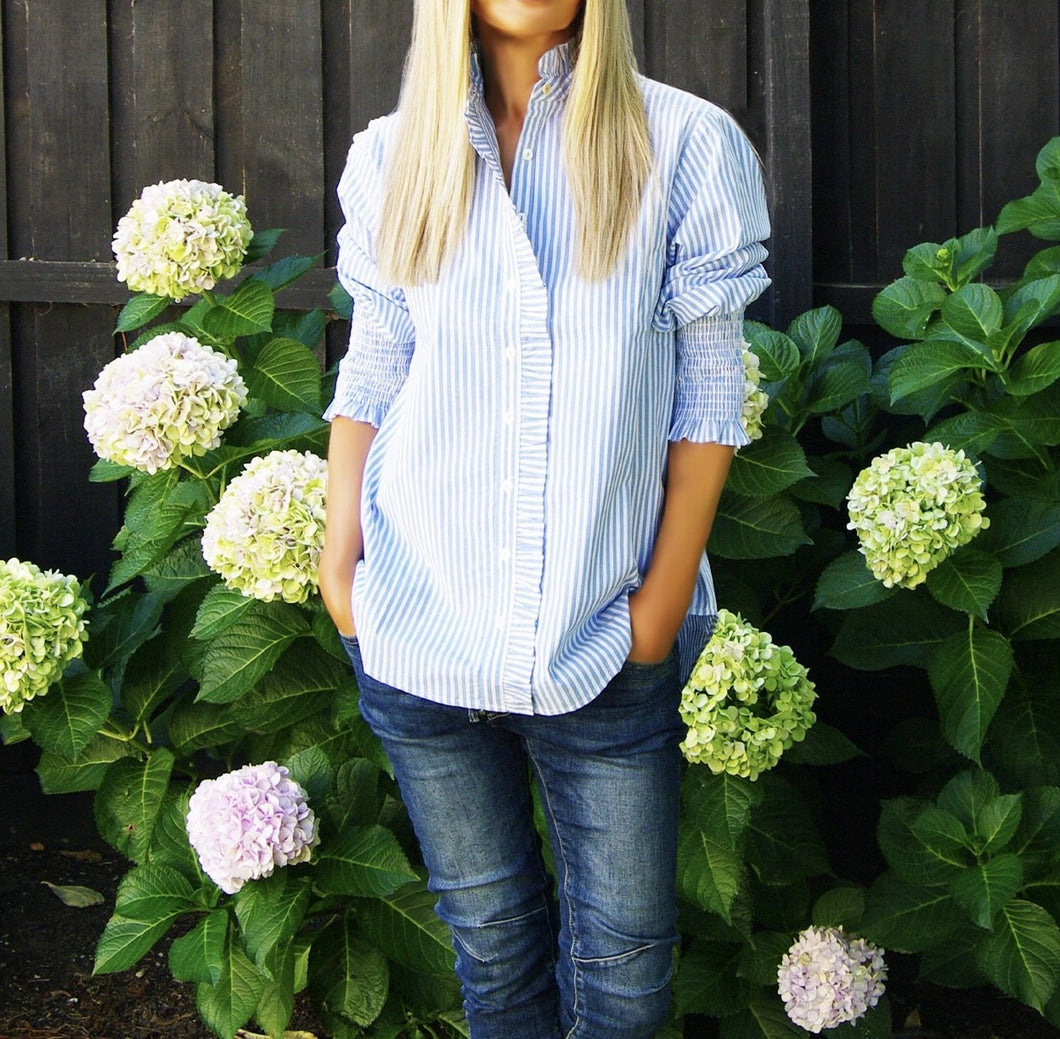 Sky Blue & White Stripe Poppy Shirt - Who's Charlie