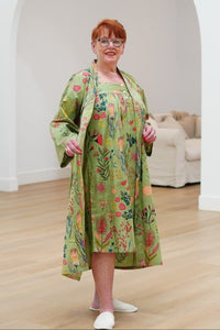 Olive Green Protea Print Kimono Robe