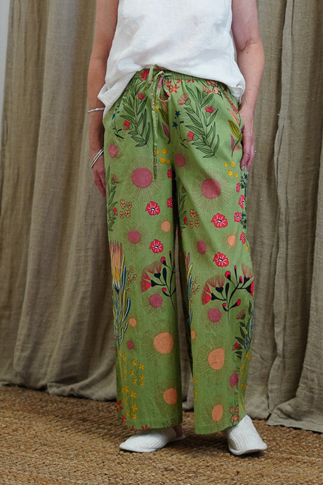 Olive Green Protea Print Lounge Pants