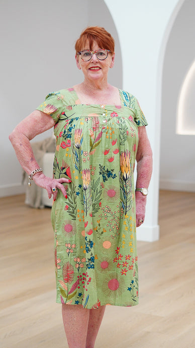 Olive Green Protea Print Nightie