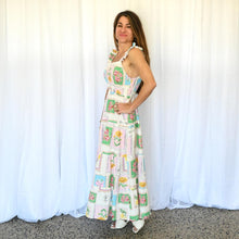 Load image into Gallery viewer, "Julie" Maxi Dress in Queen Bee Messenger Print - Palm Cove