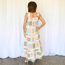 Load image into Gallery viewer, "Julie" Maxi Dress in Queen Bee Messenger Print - Palm Cove