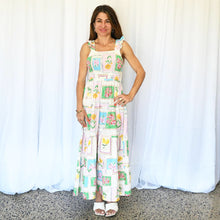 Load image into Gallery viewer, "Julie" Maxi Dress in Queen Bee Messenger Print - Palm Cove