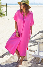 Load image into Gallery viewer, Pink/Red Resort Cheesecloth Beach Dress - Hammill &amp; Co