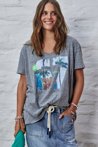 Charcoal Retro Palm V Neck Tee - Hammill & Co