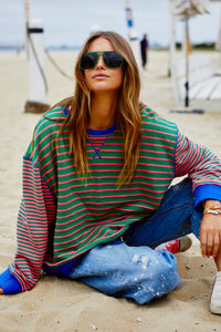 Green/Pink Retro Stripe Sweat - Hammill & Co