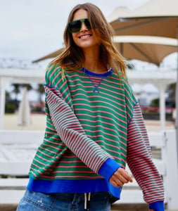 Green/Pink Retro Stripe Sweat - Hammill & Co