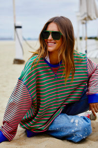 Green/Pink Retro Stripe Sweat - Hammill & Co