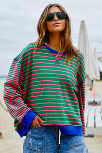 Green/Pink Retro Stripe Sweat - Hammill & Co