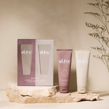 Load image into Gallery viewer, Raspberry Blossom &amp; Juniper + Sea Cotton &amp; Coconut Hand Duet - al.ive body