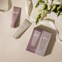Load image into Gallery viewer, Raspberry Blossom &amp; Juniper + Sea Cotton &amp; Coconut Hand Duet - al.ive body
