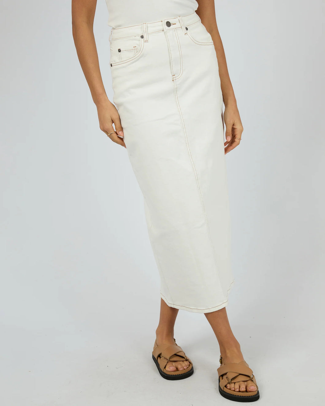 Ray Denim Maxi Skirt in Vintage White - All About Eve