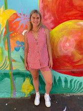 Load image into Gallery viewer, Red Gingham Sleeveless Side Panel Top &amp; Short Set - By Frankie