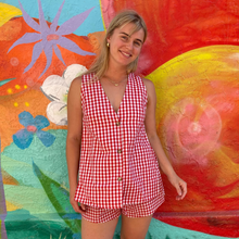 Load image into Gallery viewer, Red Gingham Sleeveless Side Panel Top &amp; Short Set - By Frankie