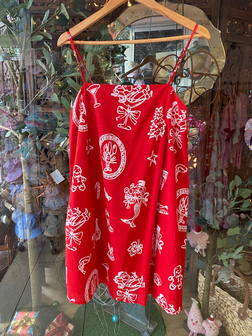 Red Santa Print Mini Dress - By Frankie